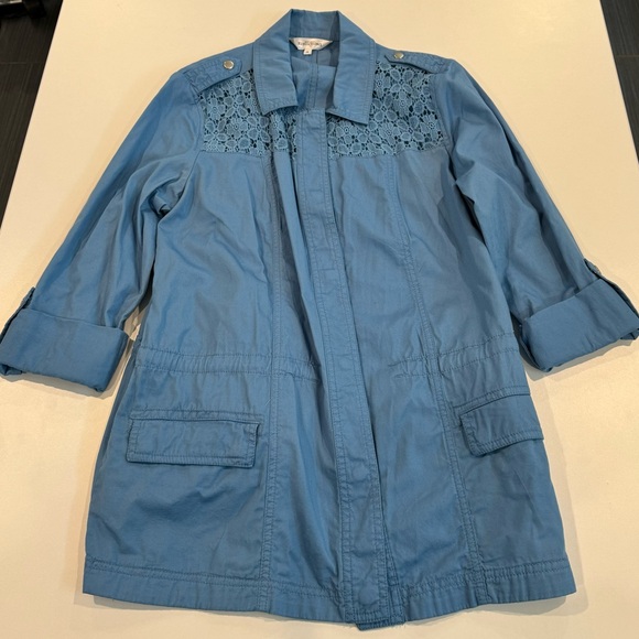 2/$20 Northern Reflections Blue Utility Jacket with Lace Accents 100% cotton M - Picture 7 of 12